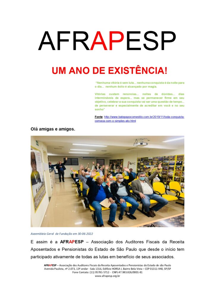 AFRAPESP EXISTÊNCIA MARCADA POR MOMENTOS