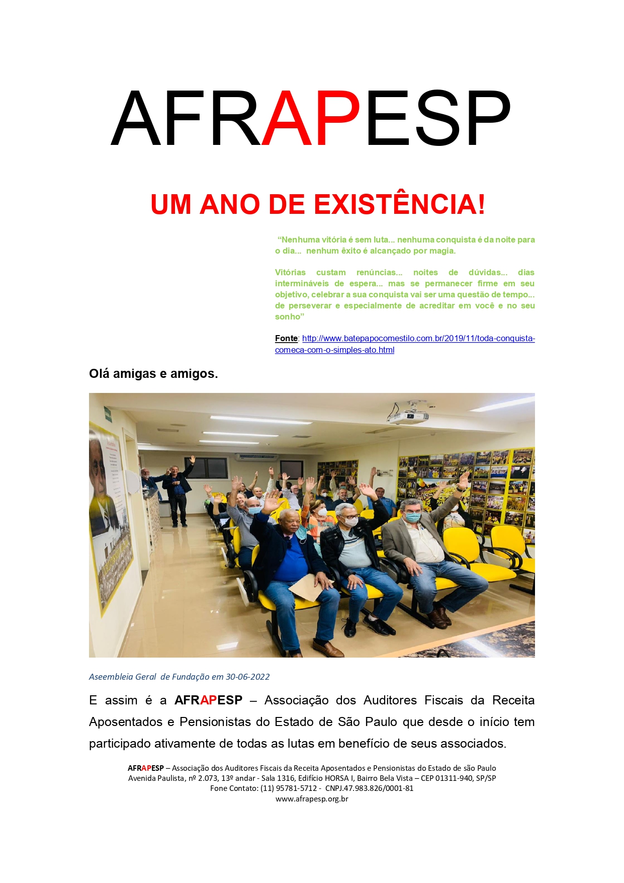 AFRAPESP EXISTÊNCIA MARCADA POR MOMENTOS